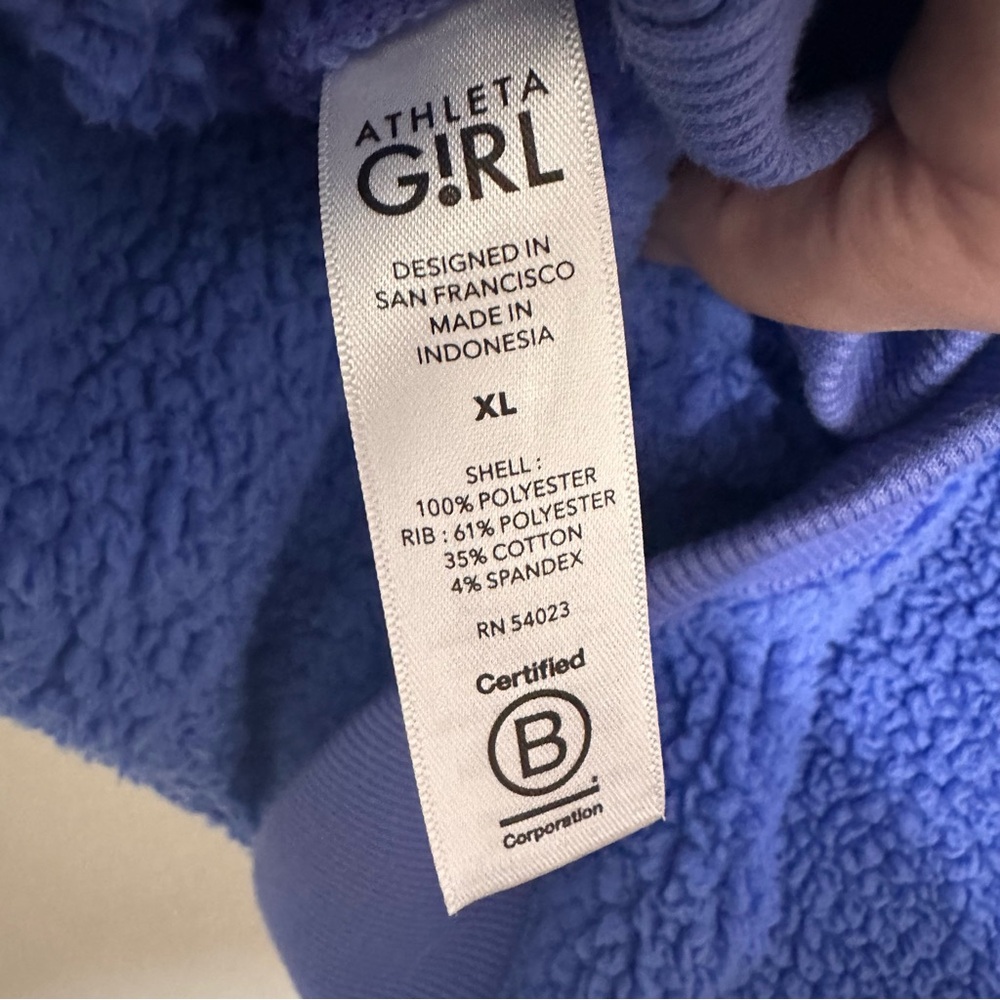 Athleta Girl Cozy Blue Faux Sherpa Girls Hoodie with Pockets size XL - Picture 6 of 6